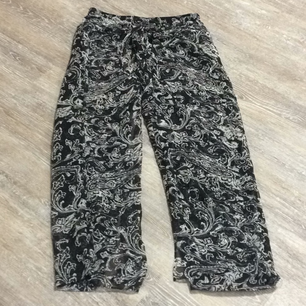 Wrap style black and cream pants with tie in front
